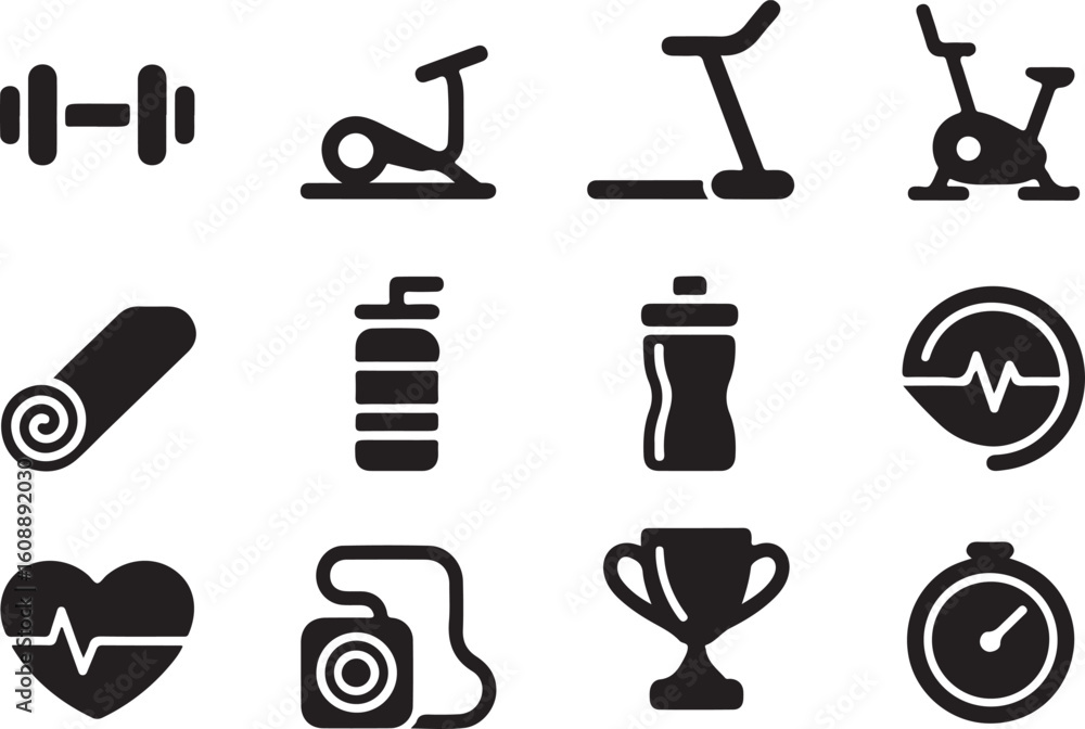 Obraz premium Fitness Icons Set for Gym, Sports and Health