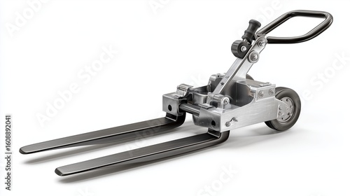 Industrial Hand Pallet Truck with Steel Forks and Ergonomic Handle on White Background