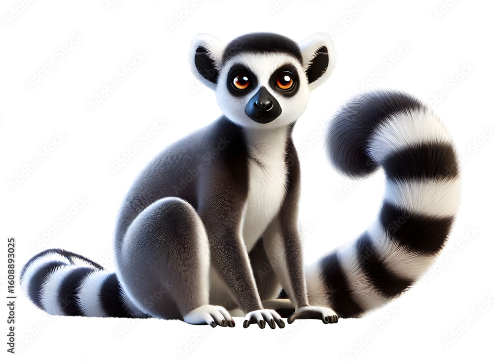Fototapeta premium Realistic 3D Style Lemur Illustration Isolated on Transparent Background