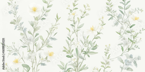 Neutral Floral Watercolor Collection – Ivory Flowers with Butter Yellow Accents and Dusty Green Leaves in Transparent Clipart Set
