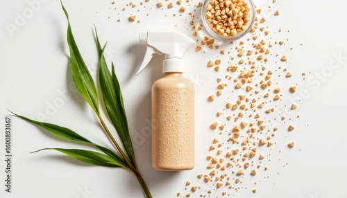 a high resolution, ultra sharp isolated spray bottle made from sugarcane pulp fiber, placed on a pure white background with no shadow or minimal soft shadows only