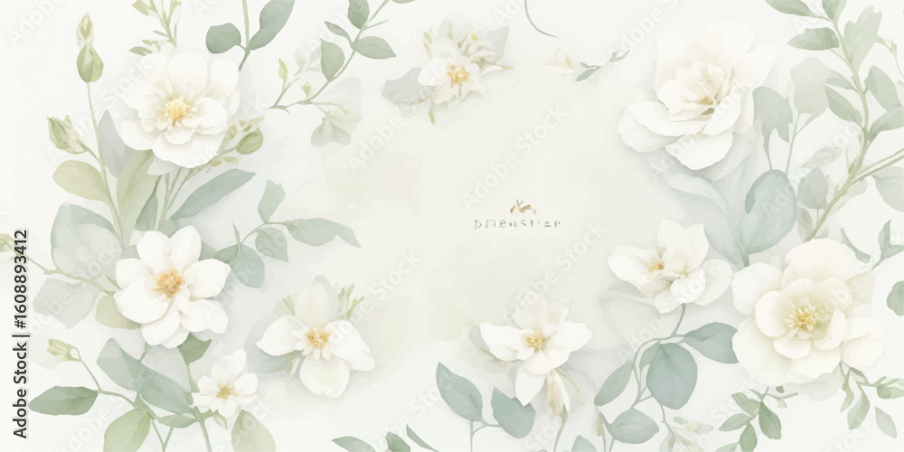 Fototapeta premium Neutral Floral Watercolor Collection – Ivory Flowers with Butter Yellow Accents and Dusty Green Leaves in Transparent Clipart Set 