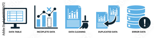 Set data analysis icon vector. Perfect for representing comprehensive data interpretation, statistical tools, or analytical processes.