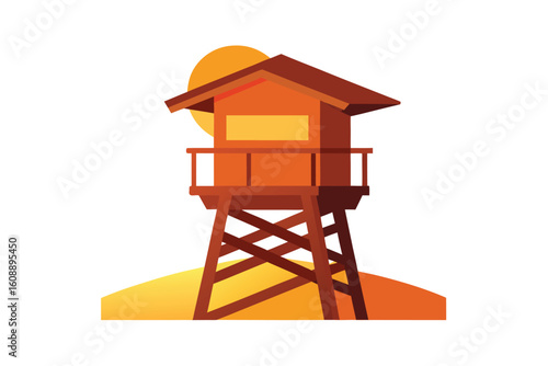 Wooden Lifeguard Tower Leaning Slightly with a Subtle Glow Vector Illustration
