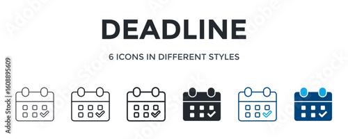 Deadline Icon In Different Style Vector Illustration. Designed In Thin Line, Regular Line, Bold Line, Glyph, Color Line, And Color Glyph Style Can Be Used For Web
