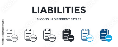 Liabilities Icon In Different Style Vector Illustration. Designed In Thin Line, Regular Line, Bold Line, Glyph, Color Line, And Color Glyph Style Can Be Used For Web