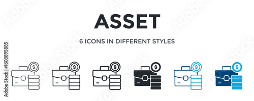 Asset Icon In Different Style Vector Illustration. Designed In Thin Line, Regular Line, Bold Line, Glyph, Color Line, And Color Glyph Style Can Be Used For Web