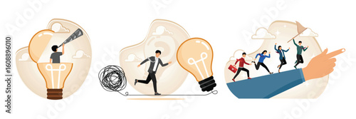 Searching for success. Thinking process or creativity to solve problem. Leadership.