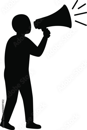 Silhouette Man Announcing Urgent News