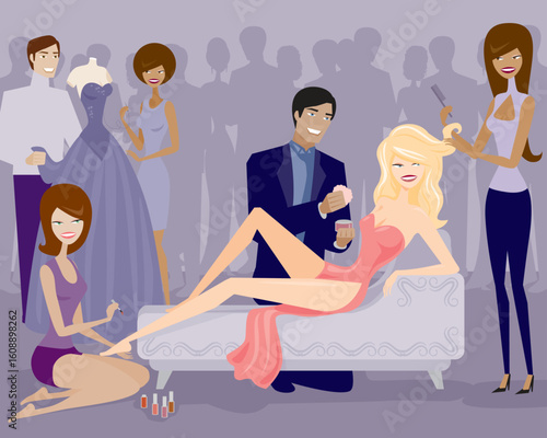 Creative vector illustration showing a girl in a fusion of fashion styles, combining traditional and modern clothing elements. Ideal for fashion concepts, makeover themes.