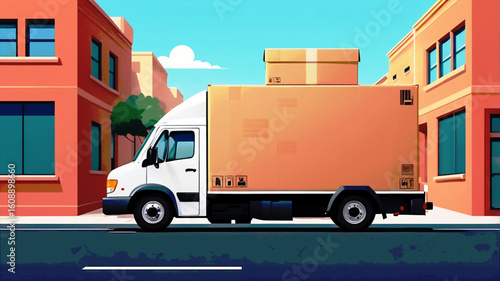 Delivery truck transporting cardboard package design