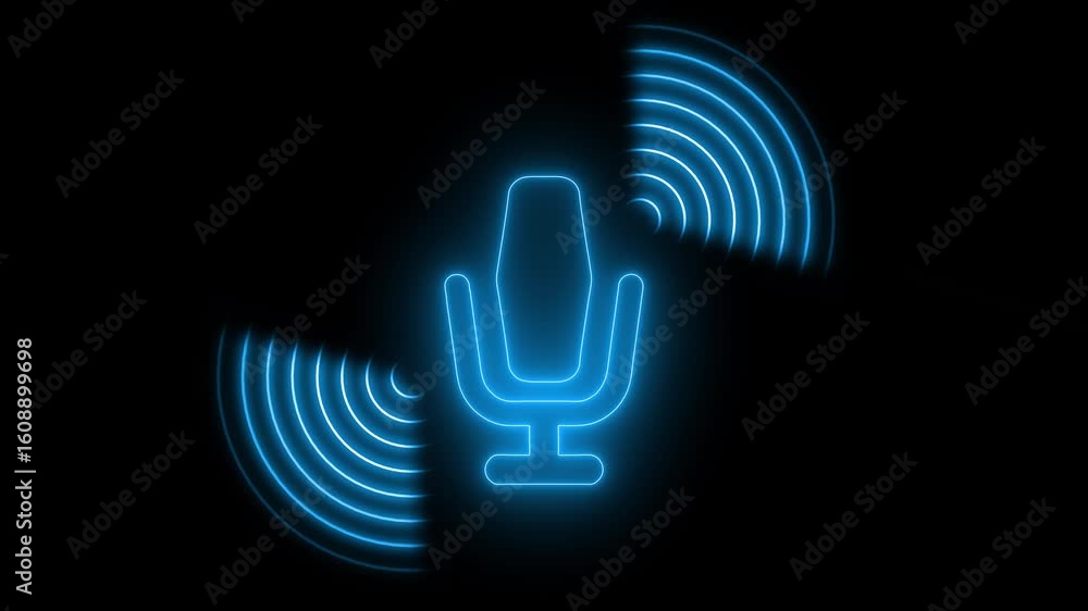 Neon Voice Signal Animation, Glowing Microphone and Audio Waves, Neon Microphone Icon with Sound Waves Neon Voice Signal Animation, Glowing Microphone and Audio Waves, Neon Microphone Icon with Sound Waves