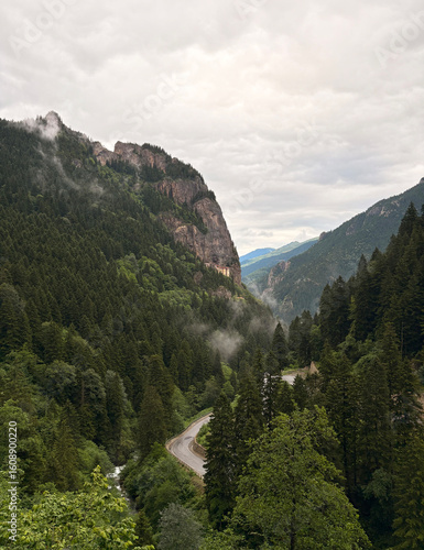 Sumela Monastery from afar, view from the mountain and forest