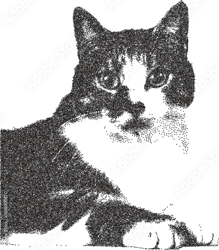 Cat retro y2k stipple design feline halftone brutalist urban vector png with clear background, kitten 2000s photocopy grunge tattoo gen z effect
