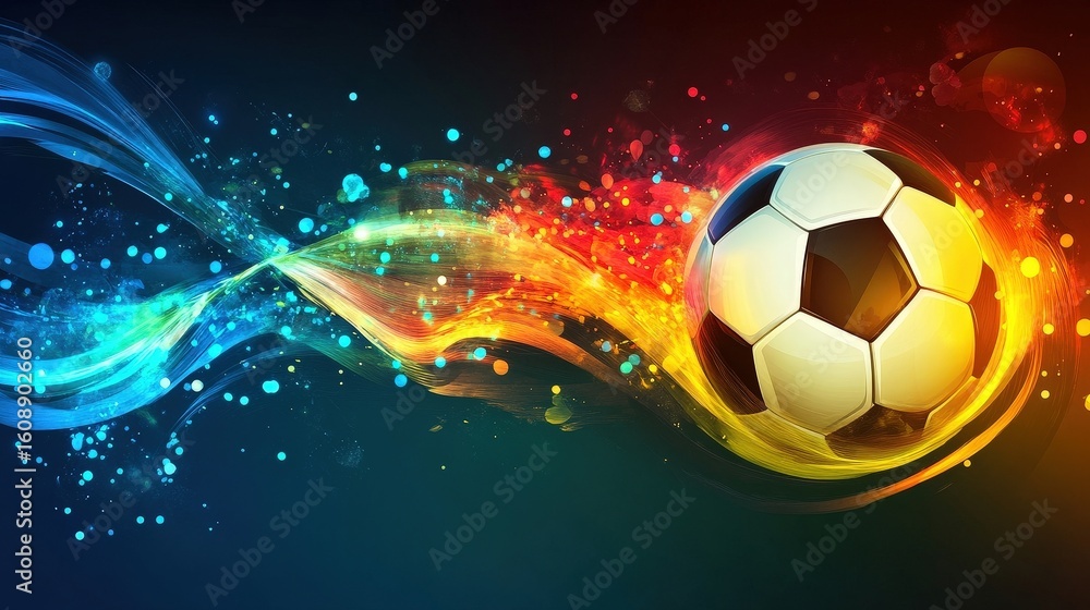 Naklejka premium soccer ball in fiery abstract design
