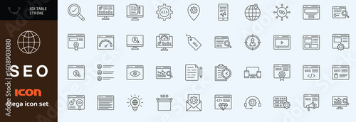 Seo icon set. Search Engine Optimization line icon set. Editable stroke. Vector illustration