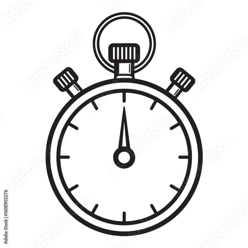 Simple black and white stopwatch illustration representing time measurement and sport activities