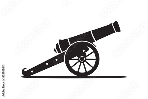 Old Fashioned Cannon Silhouette Icon for Military and Warfare