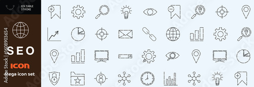 Seo icon set. Search Engine Optimization line icon set. Editable stroke. Vector illustration