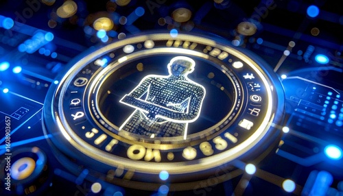 Wallpaper Mural AI glowing gold meta human wireframe robotic head in the center, on a black background, digitalized, web3 technology, and cryptocurrencies
 Torontodigital.ca