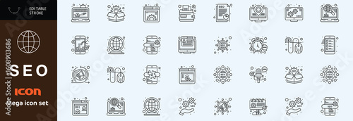 Seo icon set. Search Engine Optimization line icon set. Editable stroke. Vector illustration