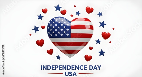 : Glowing Heart-Shaped American Flag with 4th of July Celebration