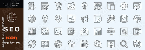 Seo icon set. Search Engine Optimization line icon set. Editable stroke. Vector illustration