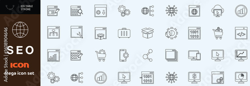 Seo icon set. Search Engine Optimization line icon set. Editable stroke. Vector illustration