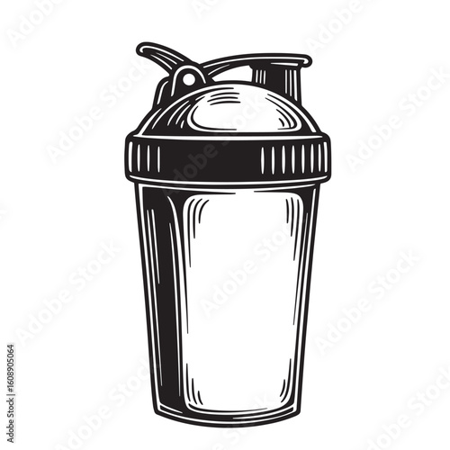Vintage art illustration of a fitness shaker cup for protein drinks and workout supplements