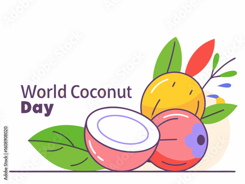 Colorful Illustration for World Coconut Day with Coconuts Leaves and Decorative Elements to Celebrate the Holiday