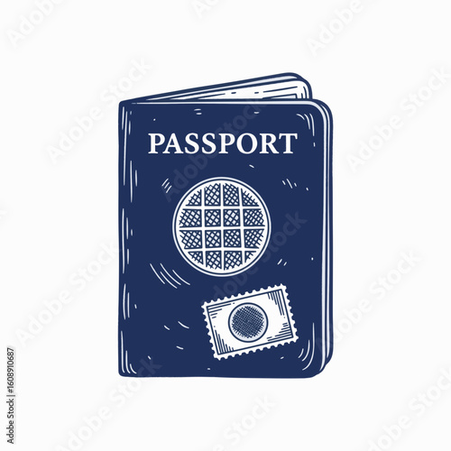 Passport, showcasing global travel and identification document, symbolizes international adventure. This travel passport includes a globe icon and an official stamp,