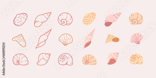 Seashell illustration. Stylized vector element for prints, clothing, pattern, packaging and postcards.