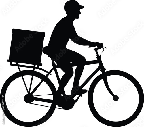 Silhouette of a bicycle delivery courier with a box on the rack