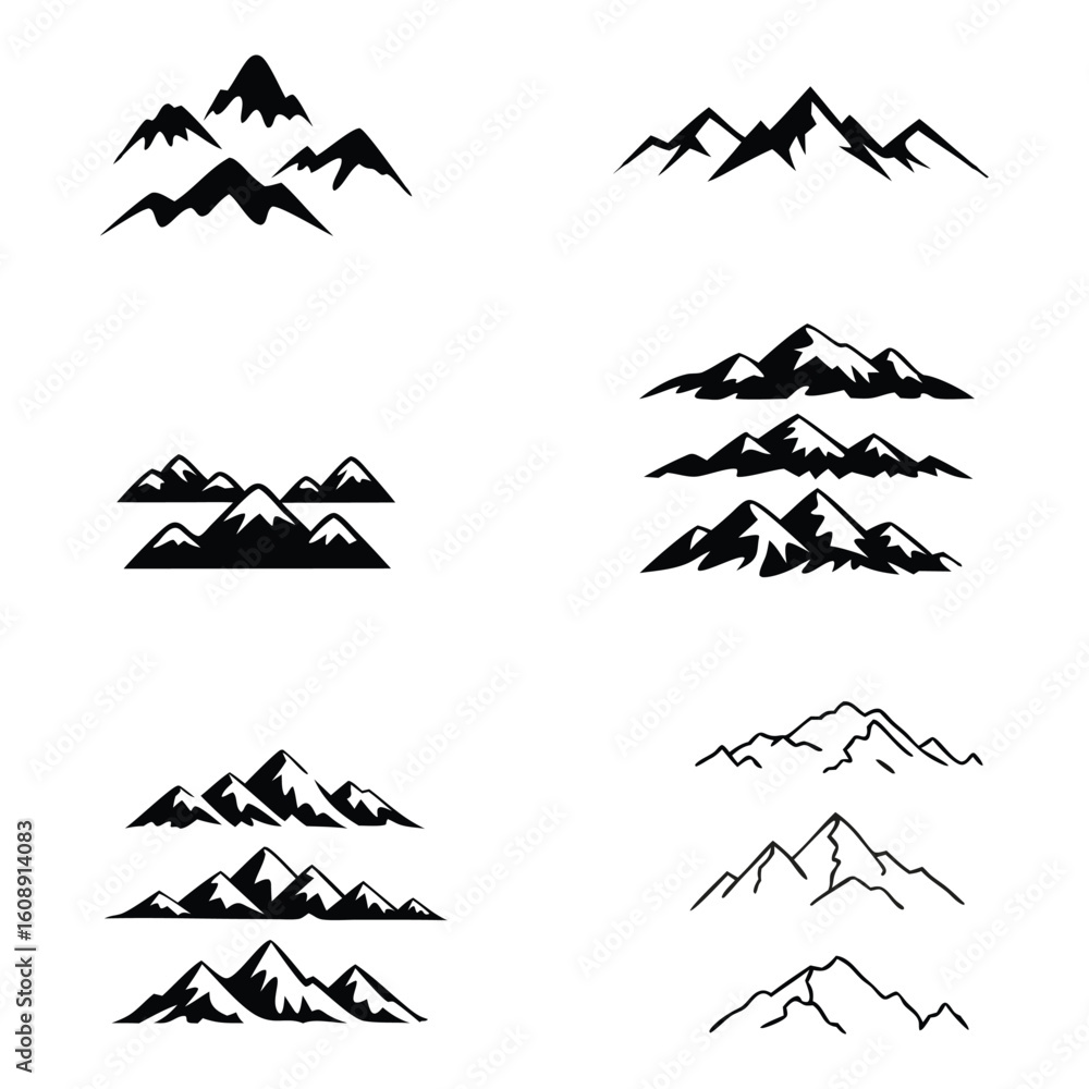 Fototapeta premium Collection of vector mountain icons with directional arrows for web design