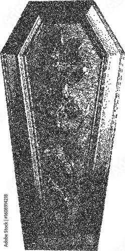 Coffin retro y2k stipple design dead halftone brutalist urban vector png with clear background, burial 2000s photocopy grunge tattoo gen z effect