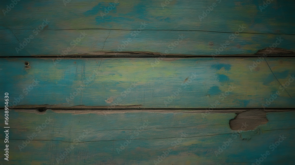 Fototapeta premium Blue - Green Wooden Plank Texture, Rustic Background