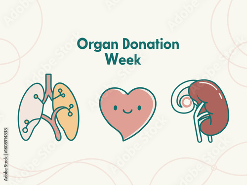 Organ Donation Week Illustration with Lung Heart and Kidney Icons on a Beige Background