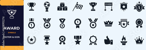 Award icon set. Champion symbol. Silhouette style.