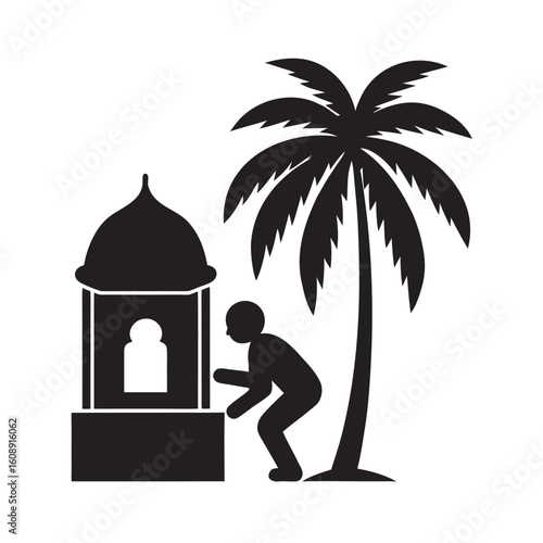 silhouette pee pal tree in temple courtyard