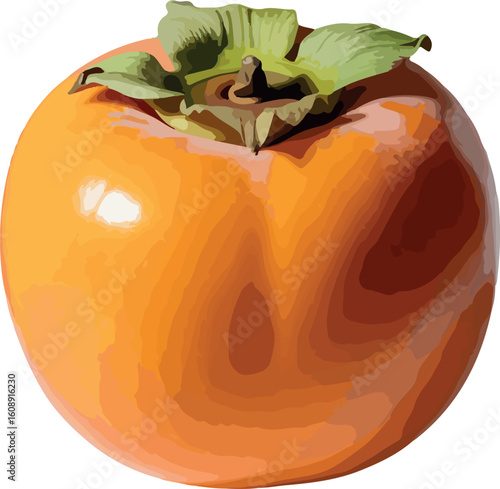 Vibrant Persimmon Delight A Digital Still Life of Autumn's Sweetness Featuring Lush Green Sepals and Glowing Orange Skin
