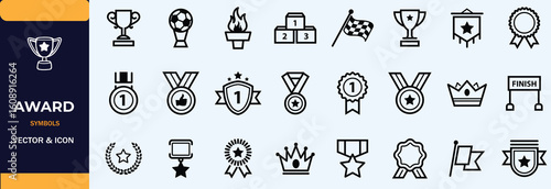 Award icon set. Champion symbol. Silhouette style.
