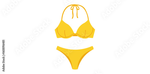 Flat yellow bikini swimsuit illustration suitable for beachwear fashion summer clothing designs or tropical vacation themed vector content

