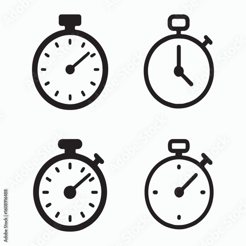 Simple Black Stopwatch Icons Set for Time Management
