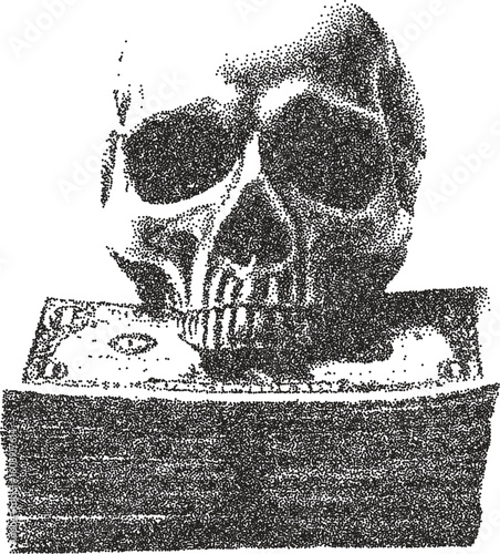 Skull retro y2k stipple design skeleton halftone brutalist urban vector png with clear background, bone 2000s photocopy grunge tattoo gen z effect