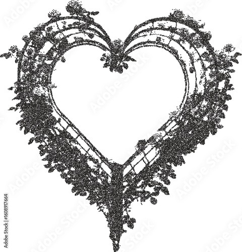 Heart vintage y2k stipple art, love halftone stipple brutalist retro vector png with transparent background, gothic 2000s aesthetic photocopy effect tattoo