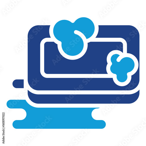 Sink Wash Glyph Blue Silhouette Icon Vector Design - sink with water and soap bubbles, symbolizing handwashing or hygiene routine