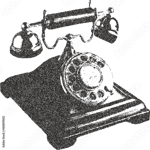Telephone retro y2k stipple design phone halftone brutalist urban vector png with clear background, dial 2000s photocopy grunge tattoo gen z effect