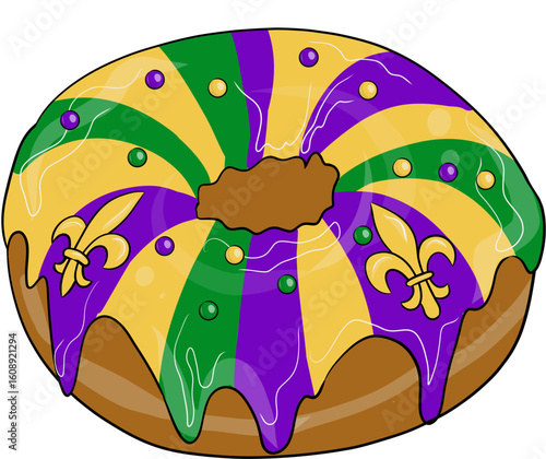Illustrated King Cake with Purple Green Icing Art & Illustration