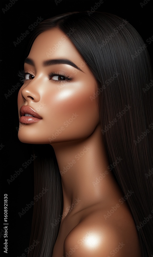 Obraz premium Elegant Beauty Portrait with Long Silky Hair