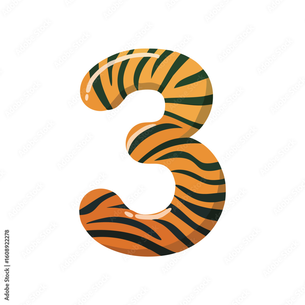 Naklejka premium 3 with the Tiger stripes theme vector illustration in a playful cartoon style.